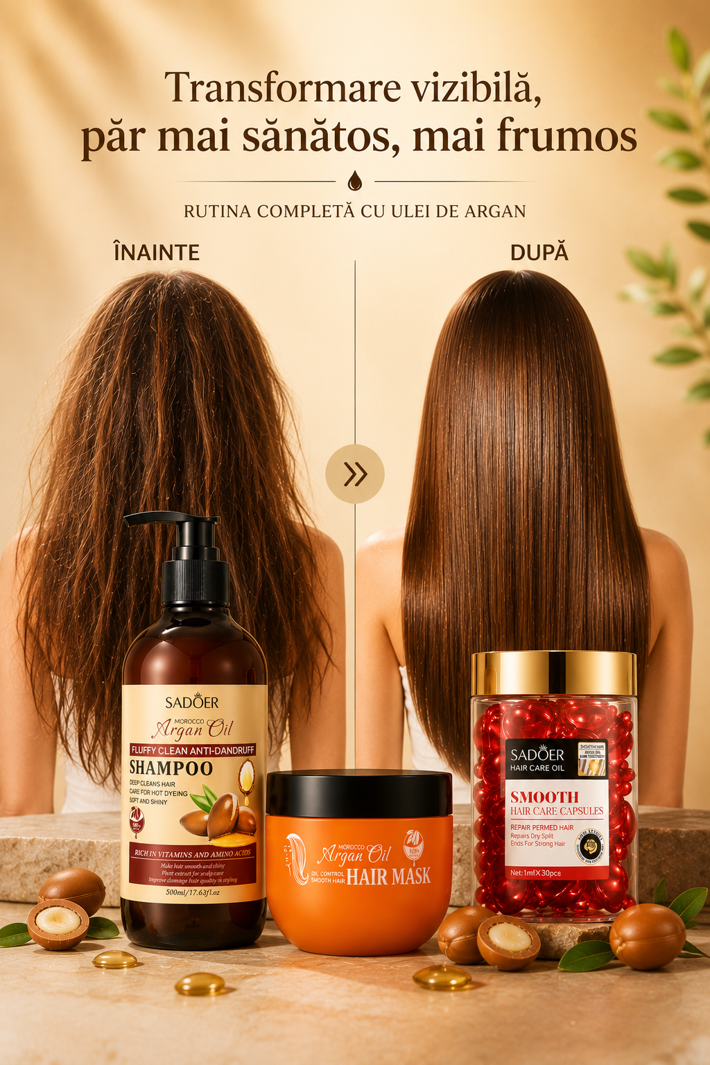 Transformare vizibilă - înainte și după rutina Argan Oil
